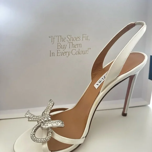 Aquazzura - White Satin Babe Sandal 105 - Picture 2 of 6